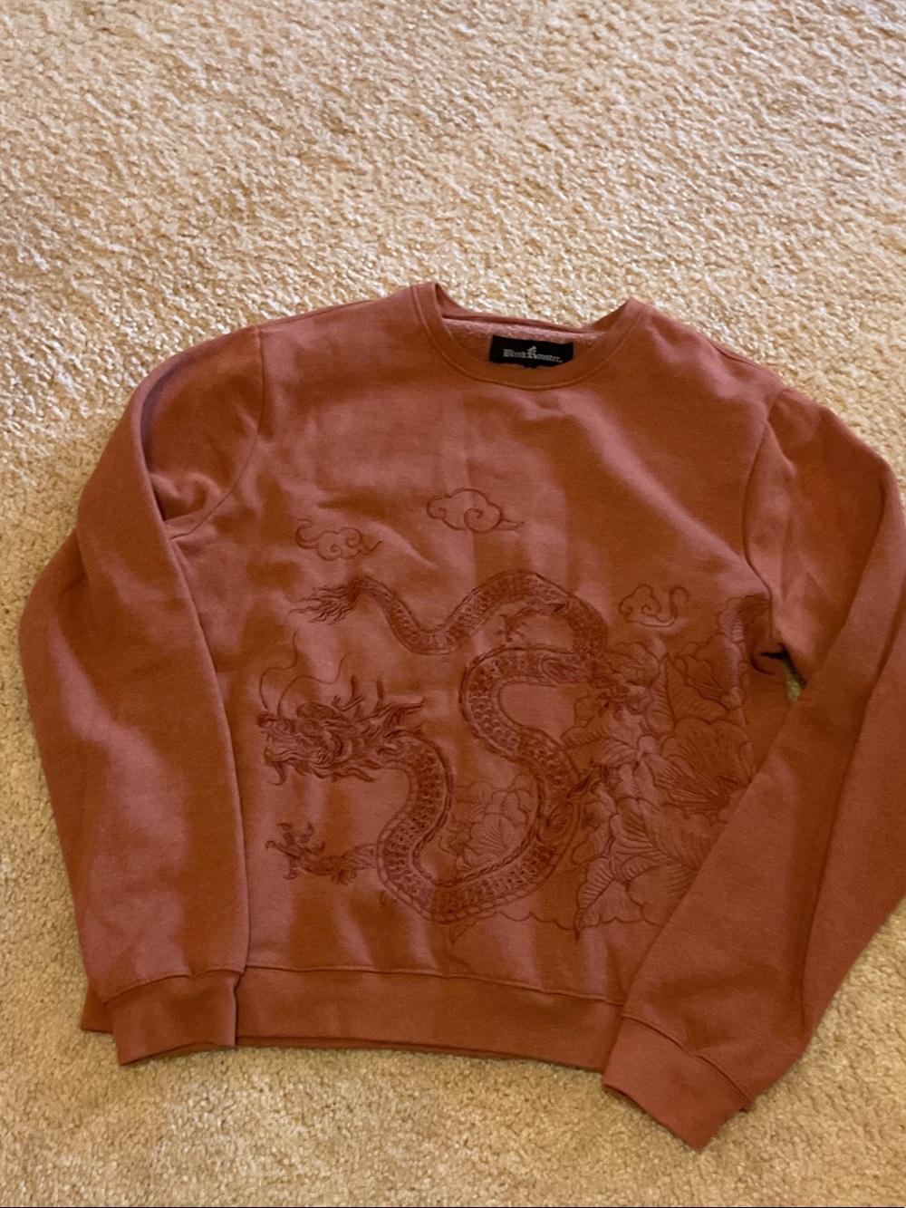 Brick Red Dragon Embroidered Crewneck Sweatshirt